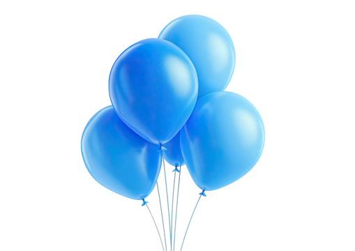 Four blue balloons gathered; shiny, simple, clean render