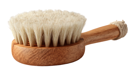 Natural bristle facial cleansing brush with wooden handle isolated on transparent background