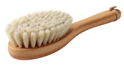 Natural bristle facial cleansing brush with wooden handle isolated on transparent background
