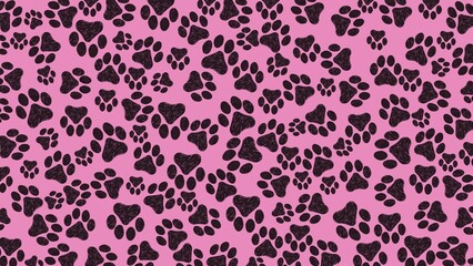 Black paw print pattern seamless pink background, cute pet themed design