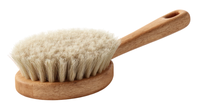 Wooden handled natural bristle facial brush isolated on transparent background