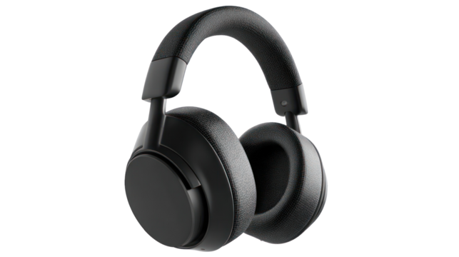 Modern black over ear headphones isolated on transparent background - Powered by Adobe