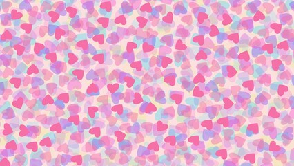 Colorful heart shapes in pink and blue tones, playful seamless pattern