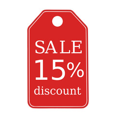 Red sale tag with 15% discount text