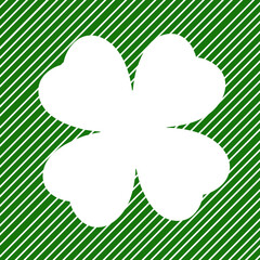 Green four-leaf clover on striped background, lucky symbol
