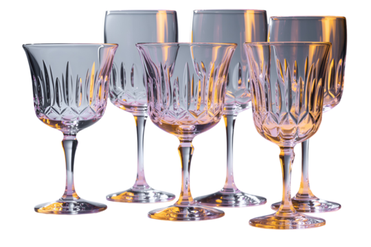 Collection of elegant crystal wine glasses isolated on transparent background - Powered by Adobe