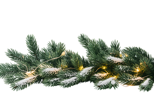Christmas garland with warm white lights and ornaments isolated on transparent background - Powered by Adobe