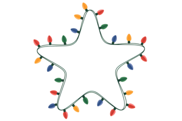 Christmas star outline with colorful lights isolated on transparent background
