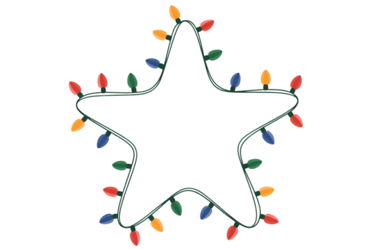Christmas star outline with colorful lights isolated on transparent background - Powered by Adobe