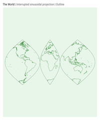 World Map. Interrupted sinusoidal projection. Outline style. High Detail World map for infographics, education, reports, presentations. Vector illustration.