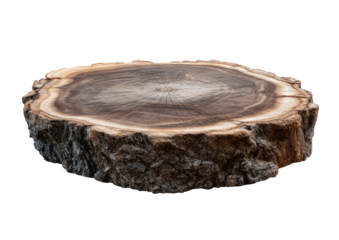 Wood slice, rich grain, textured bark on solid black