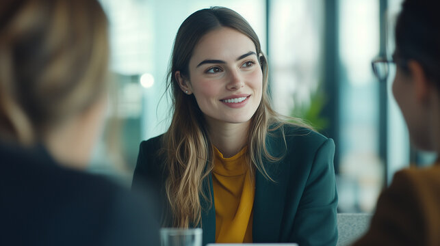 Professional young businesswoman smiling in contemporary office environment - Powered by Adobe