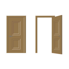 open door and close door illustration of cartoon house element 