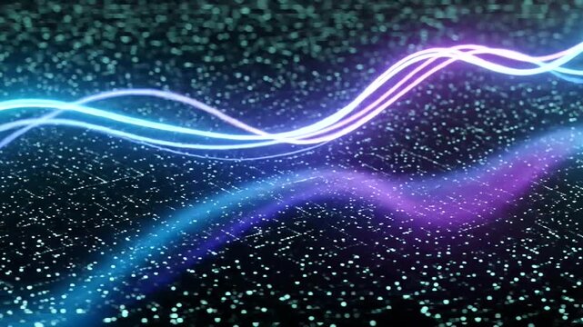 bstract Colorful Light Waves with Sparkles on Dark Background