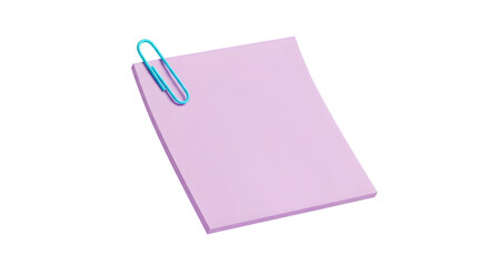Pink sticky note with paperclip isolated on transparent background