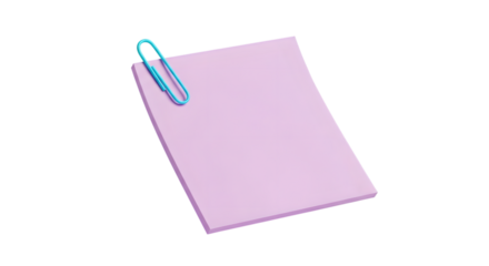 Pink sticky note with paperclip isolated on transparent background