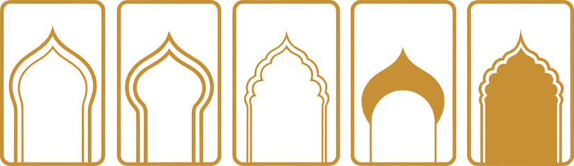 Set of Elegant Golden Arches Decorative Islamic Design Elements for Various Projects