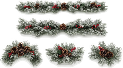 Festive Holiday Greenery Spruce and Pine Garlands with Berries and Pinecones for Christmas Decor