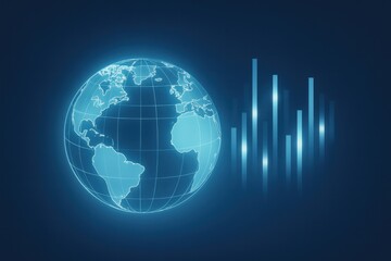 A digital representation of the Earth with glowing continents and a sound wave pattern in the background. The scene conveys themes of technology and global connectivity.
