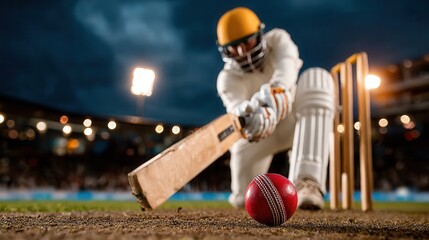 Experience the thrill of cricket with a batsman poised to strike, bringing the energy of the stadium to your next project and capturing the excitement