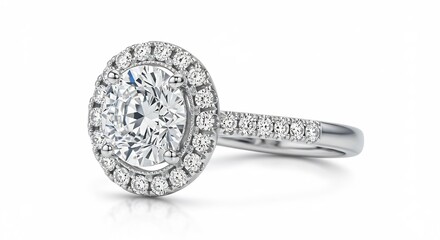 白い背景に煌めく豪華なダイヤモンドリング眩い輝きを放ち美しく光り輝くジュエリー. AI Generated