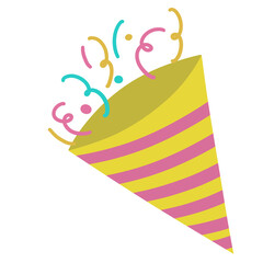 Yellow and pink striped cone with confetti, festive decoration
