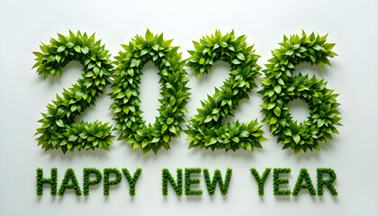 2026 numbers and happy new year text made of green leaves image 2