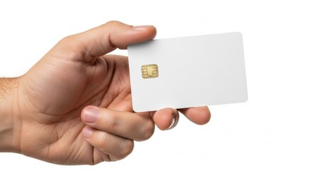 Obraz premium Hand Holding Blank Credit Card with Chip, White, Payment, Finance