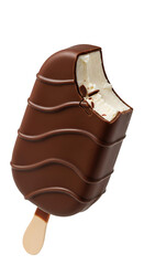 Obraz premium Chocolate Covered Ice Cream Bar with a Bite Taken Out frozen