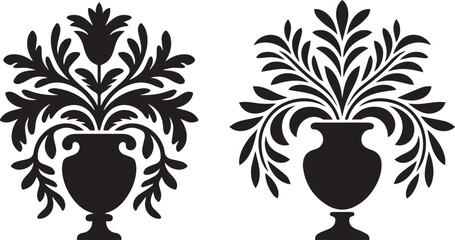 Elegant Floral Urns Silhouettes