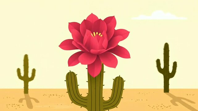 animated cactus flower opening desert landscape illustration