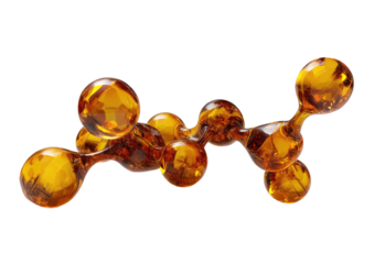 Amber molecule with spheres connected, on black