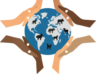 Hands cradling Earth with diverse animals symbolizing global biodiversity conservation efforts for International Day.