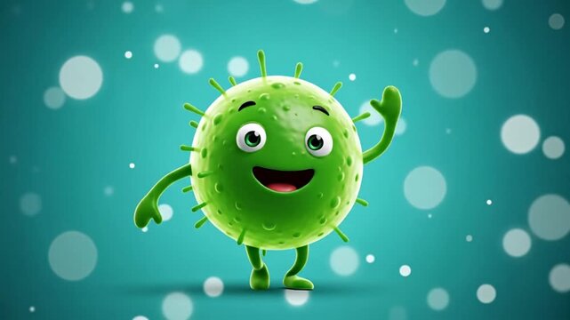 Friendly Germ: A cheerful, cartoon-style germ, radiating friendliness, and embodying an approachable representation of health-related concepts.