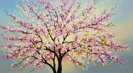 Obraz premium Textured Blooming Cherry Blossom Tree Art, Sakura, Spring, Flowers
