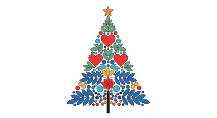 Obraz premium Vibrant folk art Christmas tree design with hearts and floral elements