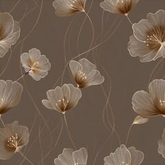 A delicate floral pattern featuring elegant line-drawn flowers against a muted brown background, conveying a sense of sophistication and natural beauty.