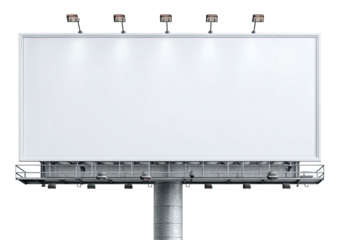 Billboard with blank white display and lamps