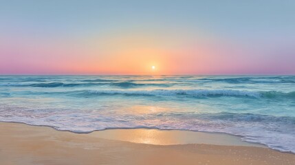 Coastal beach sunrise over ocean waves