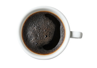 Mug of dark coffee, seen from directly overhead, close-up