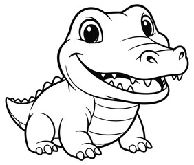 Cute Cartoon Alligator Smiling Line Art Black and White Vector Illustration for Coloring Book or Kids Mascot Design