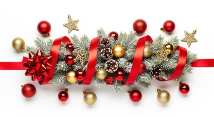 Festive Christmas Decoration with Pine Cones and Ornaments, Bauble, Holiday, Red