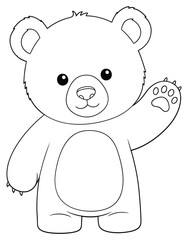 Adorable Cartoon Bear Cub Waving Outline Illustration Vector Graphic for Coloring Book