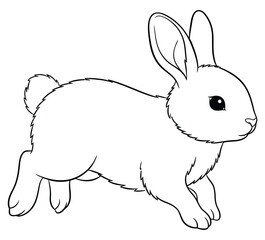Adorable Running Rabbit Line Art Outline Vector Illustration Cute Animal Coloring Page Graphic