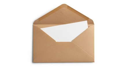 Open Kraft Paper Envelope with Blank White Card Inside, Brown, Message, Communication