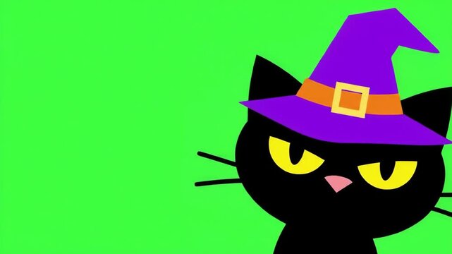 Cute Black Cat Wearing a Purple Witch Hat for Halloween Celebration.