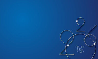 2026 Happy New Year Greeting Card Design with Blue Background.