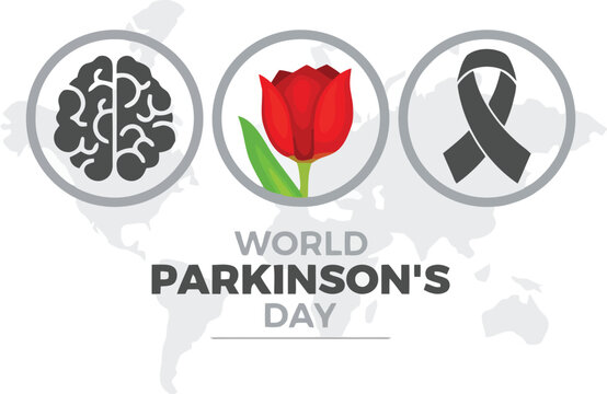 Raise awareness for World Parkinson's Day on April 11th featuring a brain, tulip, and awareness ribbon, symbolizing hope and support