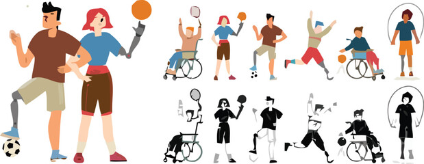 Dynamic athletes with disabilities triumph in diverse sports, showcasing strength, resilience, and active lifestyles for inclusive campaigns