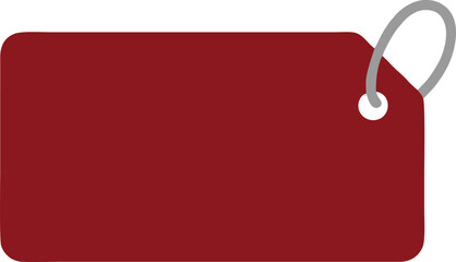 Blank dark red rectangular gift tag with a grey string loop for labeling on a white background.